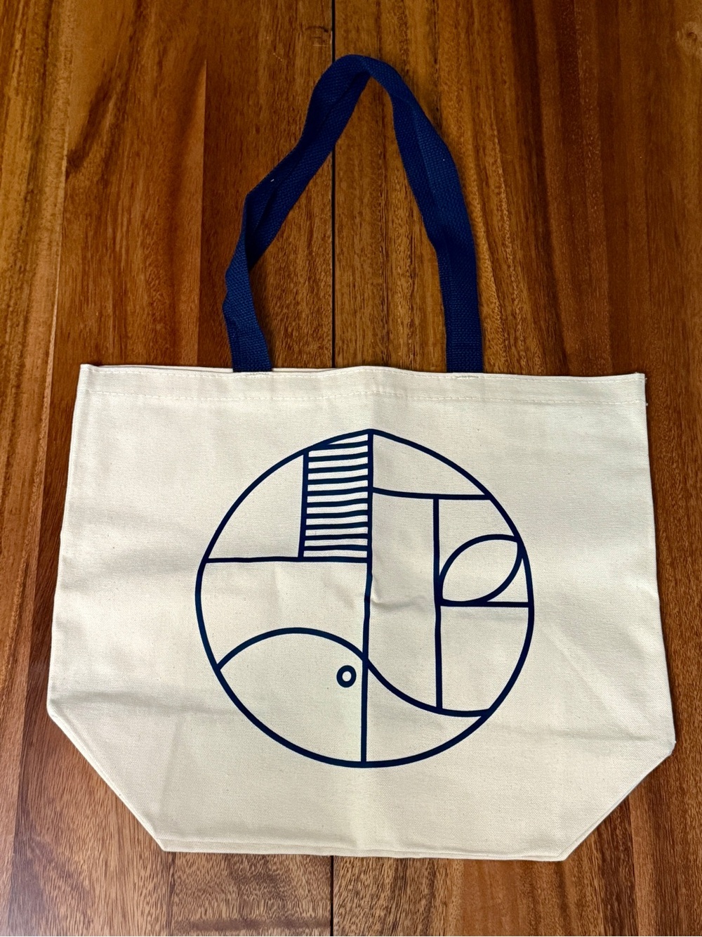 Canvas Tote Bag with Navy Geometric Print - The Duck & The Peach